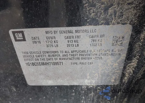 2017 Chevrolet Cruze Ls Auto из США, поврежденный, VIN 1G1BC5SM4H7109571